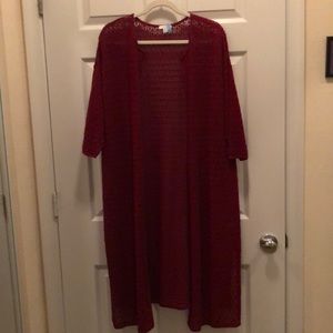 JJill 3/4 sleeve open weave red long sweater